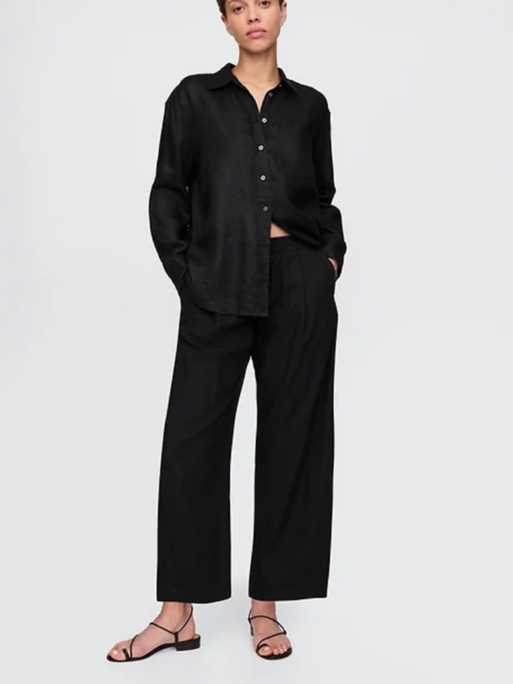Gap Mid Rise Linen-Blend Easy Barrel Pants Black